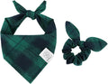 E-Clover St Patricks Day Dog Bandanas Boy & Matching Scrunchie Set Plaid Dog Bibs Scarf Triangle Kerchief Bandana for Medium Large Dogs Birthday Gifts Pet Owner Mom Green Spring