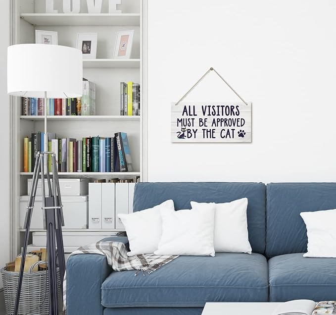 Funny Pet Quote Wood Decor Sign, All Visitors Must Be Approved by The Cat, Hanging Printed Wooden Plaque Décor, Rustic Wood Wall Décor, Lovely Front Door Sign, Home Décor Sign 12x 6inch