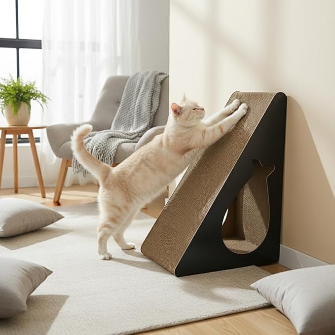 2-in-1 Set: 9.45" 6-Sided Cat Scratcher Post for Indoor Cats, Reversible Triangle Cardboard Scratching Pad with Bonus Small Scratch Pad, Durable Furniture Protector for Kittens & Senior Cats