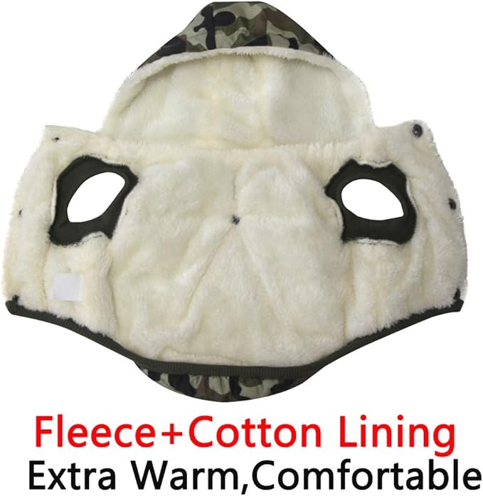 Fleece Lining Extra Warm Dog Hoodie in Winter for Large Dogs Jacket Pet Coats with Hooded,Green Camo XXXL