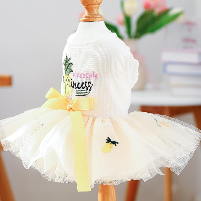 Furbabycare® Elegant Sweet Pineapple Puppy Dog Blingbling Princess Skirt Pet Dog Lace Cake Camisole Tutu Dress D-Pineapple X-Small