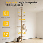 Floor to Ceiling Cat Tree 110-118 Inches Adjustable, Tall Cat Tower with 6 Sisal Scratching Posts & Triple Bolt Lock, Multi-Level Cat Activity Center for Large Indoor Cats