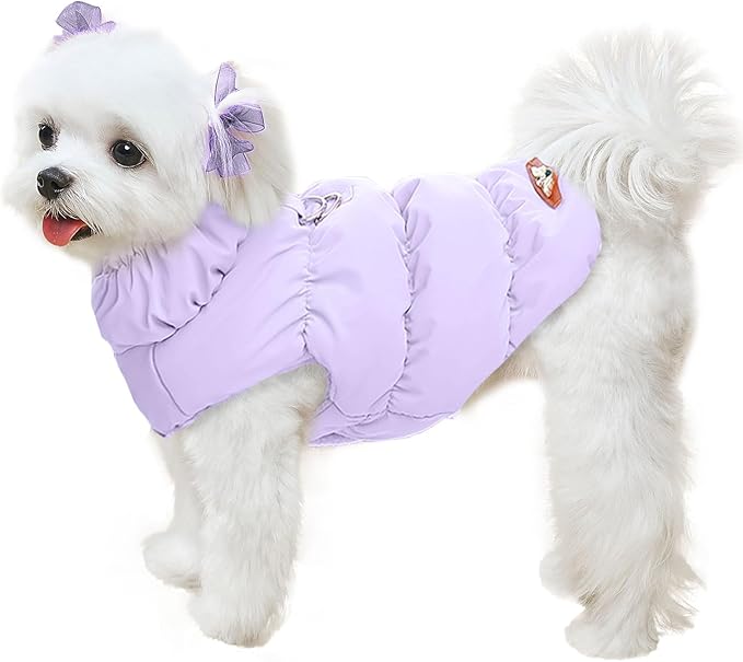 Winter Warm Dog Jacket for Small Medium Dogs Cat Cold Weather Coats with Harness Paded Dogs Fleece Vest Waterproof Windproof Dog Snow Jacket Pet Puppy Clothes (Purple,XXL)
