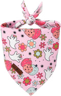 Lionet Paws Halloween Dog Bandana Washable Cotton Handkerchief Scarf Triangle Flower Ghost Pink Bandanas for Medium Large Dogs Girl