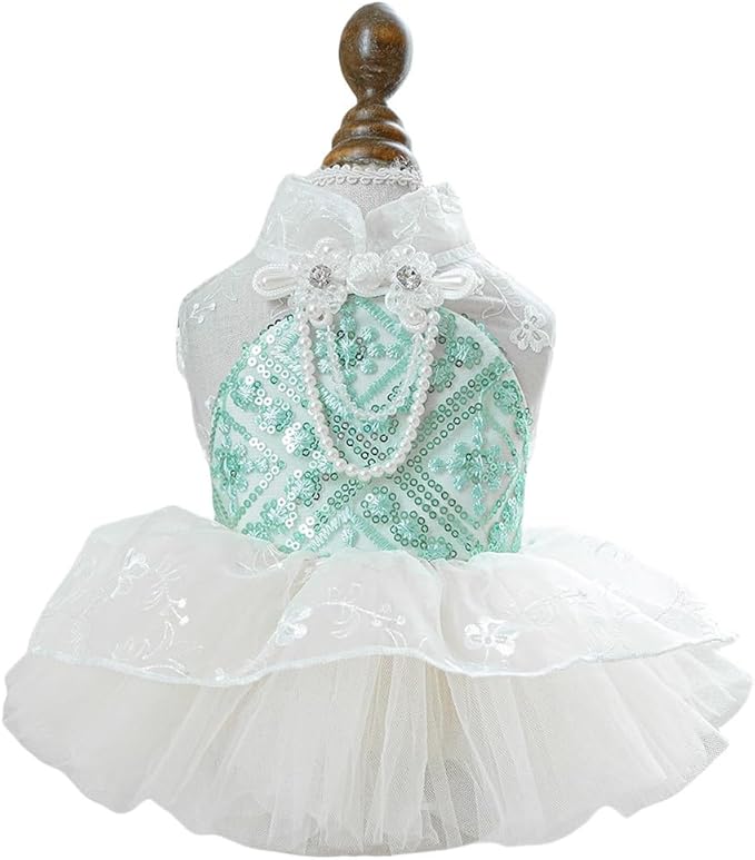 Fashion Sweet Puppy Dog Blingbling Princess Skirt Pet Dog Lace Cake Camisole Tutu Dress C-Green S
