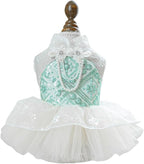 Fashion Sweet Puppy Dog Blingbling Princess Skirt Pet Dog Lace Cake Camisole Tutu Dress C-Green XS