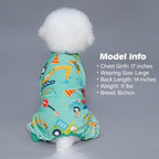 KYEESE Dog Pajamas Velvet Dog Pajamas Small Sized Dogs Soft Dogs Clothes Pjs with Construction Vehicles Pattern Stretchy Pet Jammies Coat Comfy Pet Onesie Costume, X-Large
