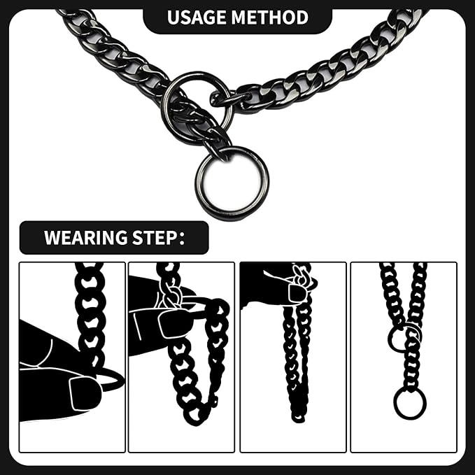 Stainless Steel P Chock Metal Chain -JYHY Dog Necklace Collars Walking Training Pet Supplies for Small Medium Large Dogs (18" (Neck Fits 14"-16"), Black)