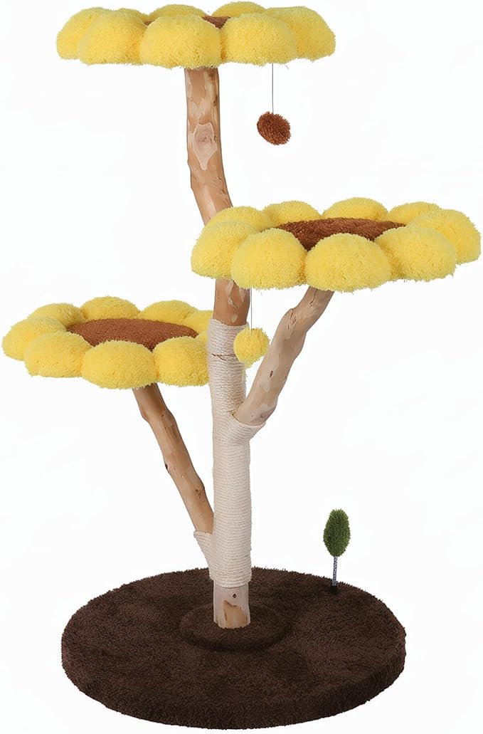 Generic Cat Tower Climbing Frame with Scratching Post Anti-Slip Sunflower Cat Tree Pet Bed Tower Cute Sunflower Pet Bed for Pets Playground Small Nest