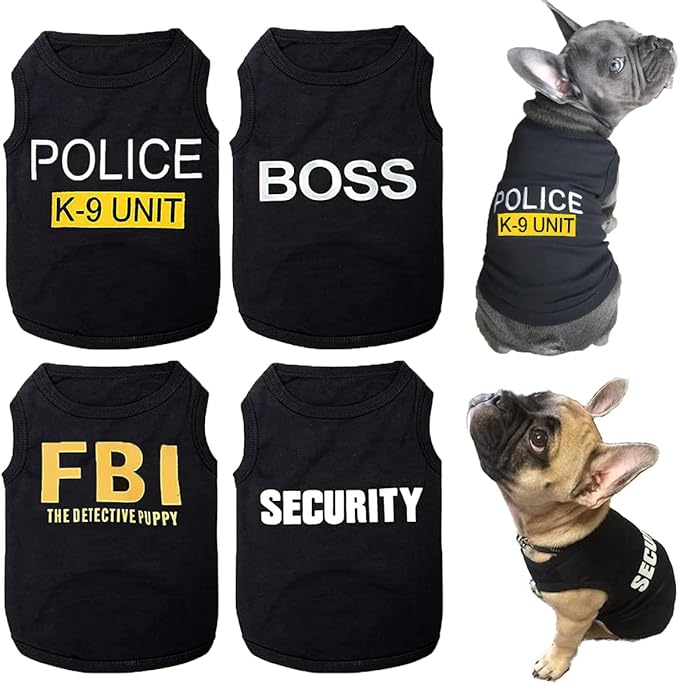 Dog Shirts 4 Pack Cat Apparel Costumes for Cosplay，BreathablePet T-Shirts，Summer Clothes K9 Security Boss FBI Vest for Dogs Puppy Boy Girl (XS, Black)