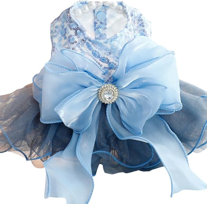 Fashion Sweet Puppy Dog Blingbling Princess Skirt Pet Dog Lace Cake Camisole Tutu Dress E-Navy M