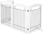 PAWLAND Extra Wide Dog gate for The House, Doorway, Stairs, Dog Fences Indoor, Freestanding Foldable Wooden Pet Gates for Dogs, Set of Support Feet Included, 96 in Wide 30 in Tall, 4 Panels White