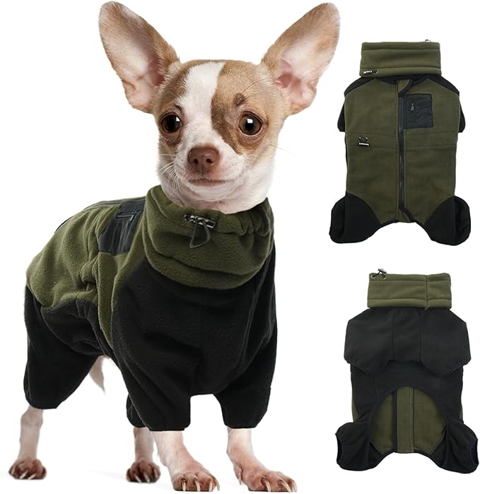 DENTRUN Small Dog Winter Coat, Warm Fleece Jacket with Removable Turtleneck, Dog Cozy Sweater for Puppy Cold Weather, Windproof Costume, Soft Woolly Pajamas