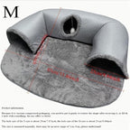 Cozy Pet Cave 3-in-1 Cat Tunnel Bed, Gray Plush with Fleece Lining, Anti-Slip Base, Multiple Entrances, Indoor Cat House, 33.46 x 25.59 Inch