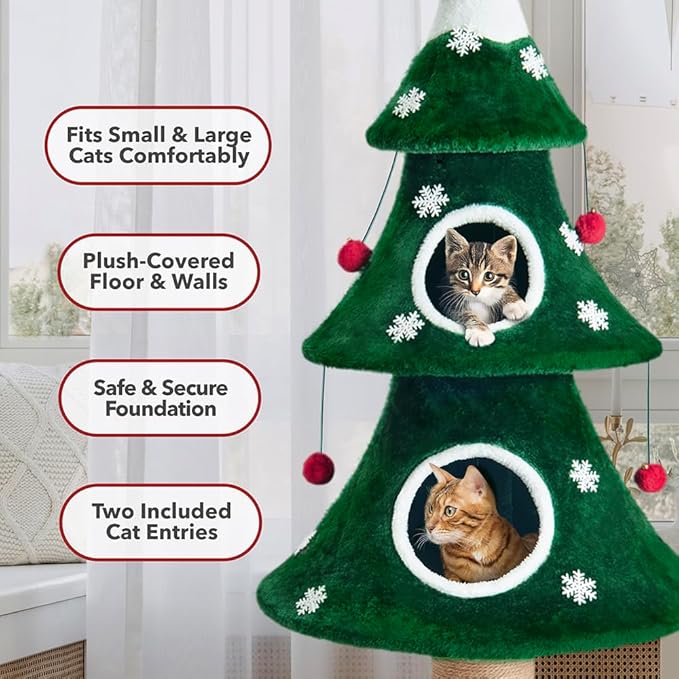 Cat Christmas Tree Multi Level Cat Tower with Scratching Posts Plush Condos and Holiday Cat Furniture Design Available in Multiple Styles and Sizes (Alpine, 52" H)