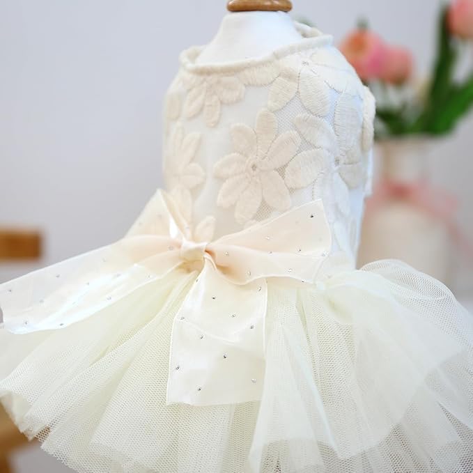 Fashion Sweet Puppy Dog Blingbling Princess Skirt Pet Dog Lace Cake Camisole Tutu Dress C-White S