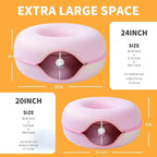 Peekaboo Cat Tunnel for Large Cats up to 30 lbs, Features A Jingle Ball, Removable and Washable Tunnel Bed, and a Cozy Donut Tunnel (Pink, 24 Inches)