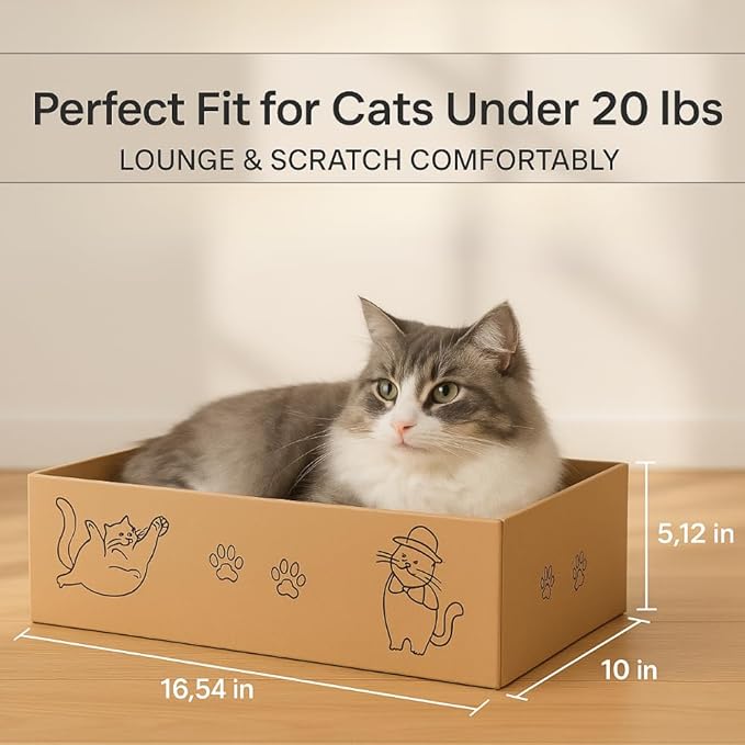 Cat Scratcher Box – Natural Kraft | Recyclable Cardboard Scratch Pads for Indoor Cats | Flat, Reversible Scratch Boards with Debris-Collecting Base