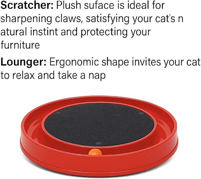 Cat Scratcher Toy with Ball – Interactive Scratching Carpet and Play Track for Stress Relief and Fun (Red, Round)