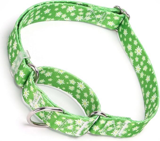 Green Martingale Collars for Dogs, Daisy Print No-Slip Escape Proof Choke No Pull Soft Nylon Training Dog Collars for Small Medium Large Breed Pet Dogs, S