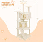 Tall Cat Tree with Scratching Post, 2 Cat Condos and Ladder, Cat Tower for Indoor Cats Kittens Climbing Tower with Anti-Tipping Rope, 77 Inch, Beige