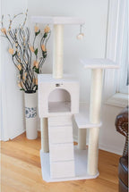 Cat Tree - 50" Plaid Cat Condo with Scratching Posts, Lounger & Veranda