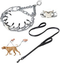 Prong Collar for Dogs,Dog Training Collar with One Professional Training Leash,Adjustable Pinch Collar with Quick Release Metal Buckle, No Pull Choke Collar for Small Medium Large Dogs（Silver, M/L）