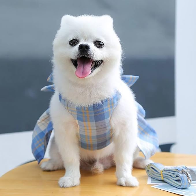 PETCARE Plaid Dog Dress Bow Tie Harness Leash Set for Small Dogs Cats Girl Cute Princess Dog Dresses Spring Summer Puppy Bunny Rabbit Clothes Chihuahua Yorkies Pet Outfits