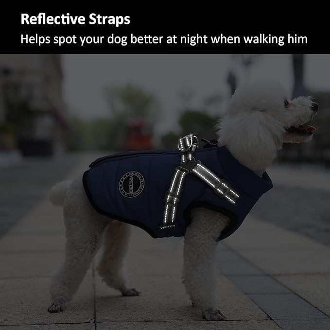 Dog Winter Coat,Warm Pet Jacket Paded Fleece Vest with Built in Harness, Windproof Reflective Cozy Adjustable Snow Pet Coat Clothes with Zipper for Small Medium Large Dogs