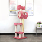 Retro Relaxation Multi-Level Cat Cat Climbing Tower Cat Tree, Solid Wood and Carpet Construction, Modern Cat Tree with Scratch Post and Sturdy Base