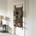 Hanging Cat Tree for Door, 4-Tier Door Mounted Cat Climber with Cat House & Platforms, Over The Door Cat Tower with Removable Pillow, Roller Blind Curtain & Ball Toys, Indoor Cat Hammock Bed