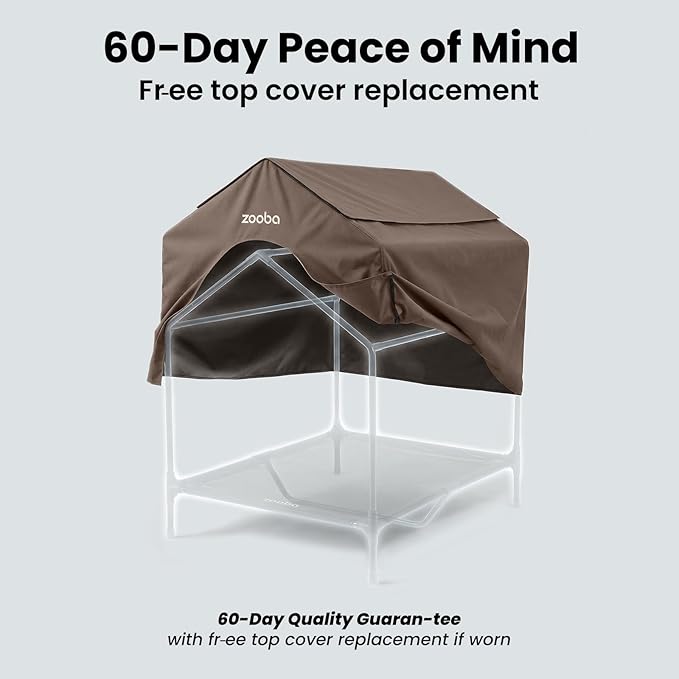 42" 2-in-1 Dog House for Medium Dogs, Elevted Dog House Outdoor/Indoor, Puppy Shelter Outside,Water Resistant 600D PVC and Durable 2x1 Textilene Raised Dog Bed(Brown)