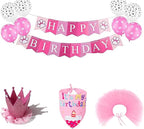 Petank Dog Birthday Party Decorations,Pet Birthday Party Supplies with Cute Pink Tutu Skirt Outfit,Happy Birthday Banner,Crown Hat for Dog Birthday Set (Pink)