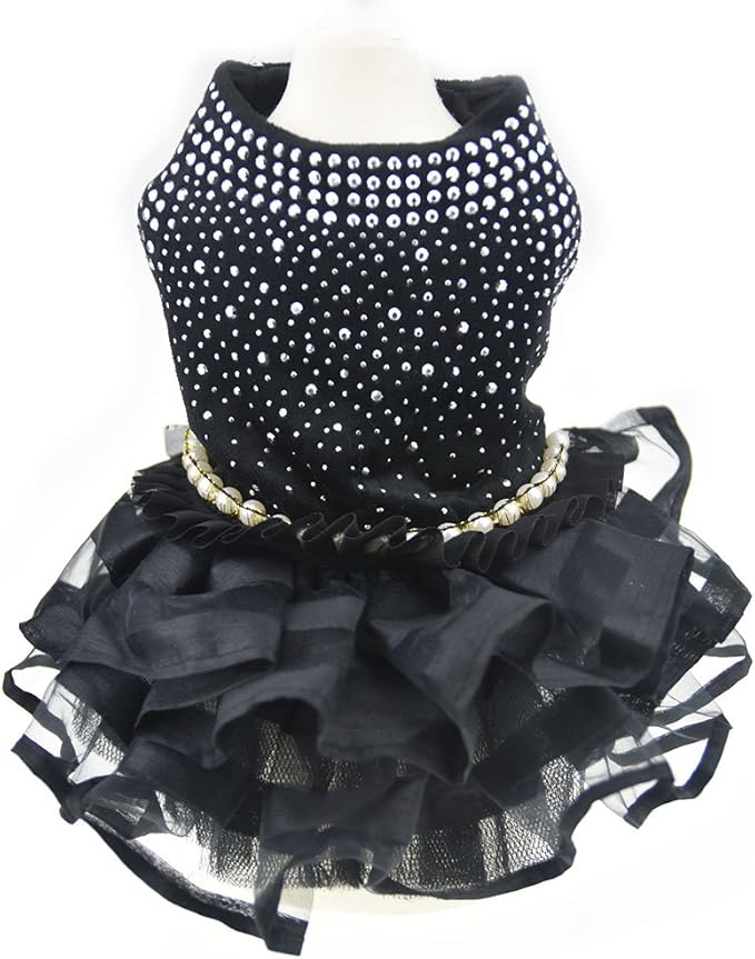 Dog Bling Black Birthday Party Dress,Pet Tutu Skirt Happy New Year Wedding Dress for Small Medium Dog,Summer Dog Shirt Clothes Outfits(Small, Black)
