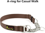 Plutus Pet Martingale Dog Collar with Stainless Steel Chain and Reflective Nylon, Adjustable No Pull Training Collar, for Small Medium, and Large Dogs, Chocolate, S