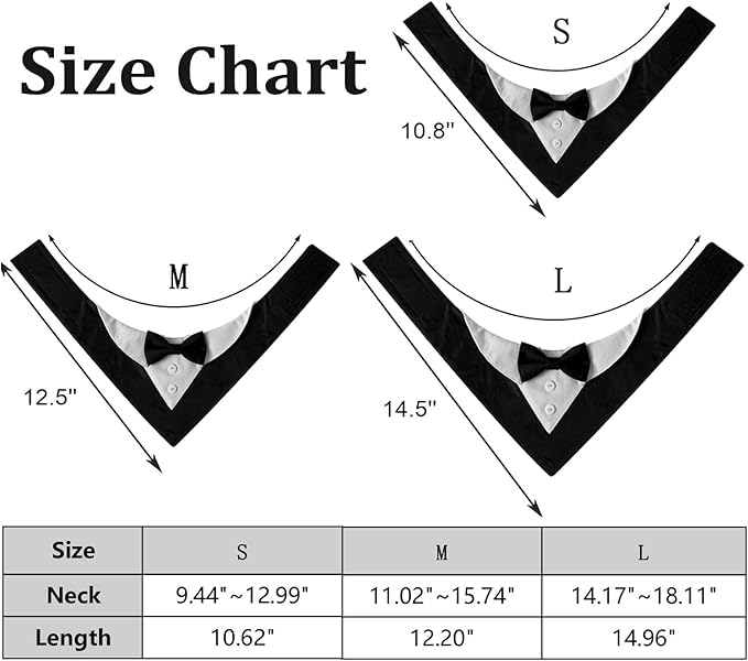 Dog Tuxedo Collar with Bow Tie – Adjustable Wedding Dog Collar Bandana for Small, Medium & Large Dogs – Formal Pet Attire for Weddings & Special Occasions