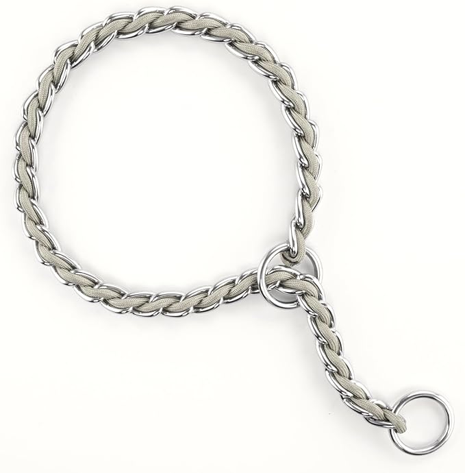 TSPRO Stainless Steel Heavy Duty Metal Dog Collar, Adjustable and Durable Pet Collar for Medium to Large Dogs, Ideal for Walking and Training (Gray, 4MM*20.5-23 inches)