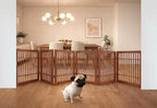 Urnporium Pet Dog Gate Freestanding, Strong Durable Folding Wooden Fence, Portable Acacia Hardwood Safety Barrier for Indoor & Outdoor Use (Brown Pet Gate, 6 Panel 24" Tall)