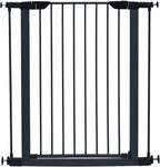 MidWest Homes for Pets 29 Inches Tall Walk-Through Steel Pet Gate, Pressure Mounted Dog Gate with Glow Strip Measures 29H x 29.5-38W Inches & Includes Two 3-Inch-Wide Extensions, Graphite