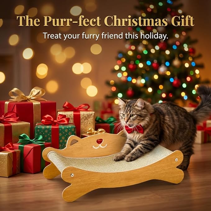 Cat Scratcher Bed for Indoor Cats - Summer Cool Hammock, 23.2″ Large Scratching Lounge with 40 lbs Weight Capacity, Wooden Modern Cat Scratching Post & Pad Furniture