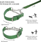 Martingale Collar for Dogs No-Pull Adjustable Training Collar with Stainless Steel Chain - Genuine Leather Anti-Slip Design for Small,Medium,Large Breed Dogs - Green (M)