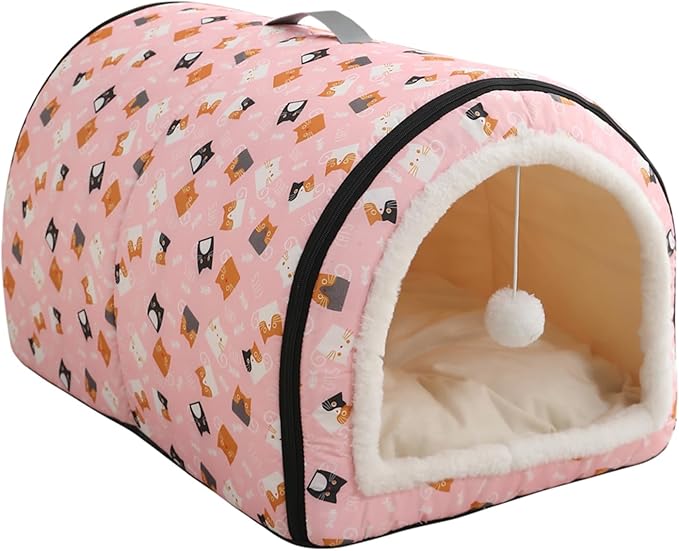 Cozy Cat Bed Cave, Cat Bed for Kittens and Small Pets, Kitten Bed Hideout House with Removable Mattress for Kittens (Pink, 18"×13"×13")