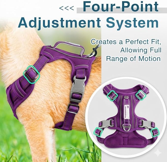 BARKBAY Dog Harness No Pull Oxford with ID Tag Pocket - Heavy Duty, Reflective, Easy Control for Large Dogs(Purple Oxford,XS)