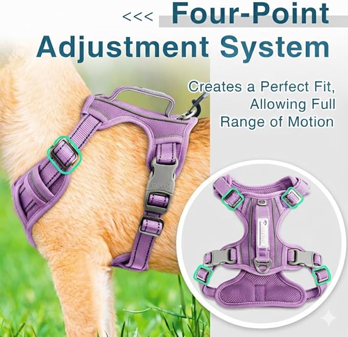 BARKBAY Dog Harness No Pull Oxford with ID Tag Pocket - Heavy Duty, Reflective, Easy Control for Large Dogs(Violet Purple Oxford,XL)