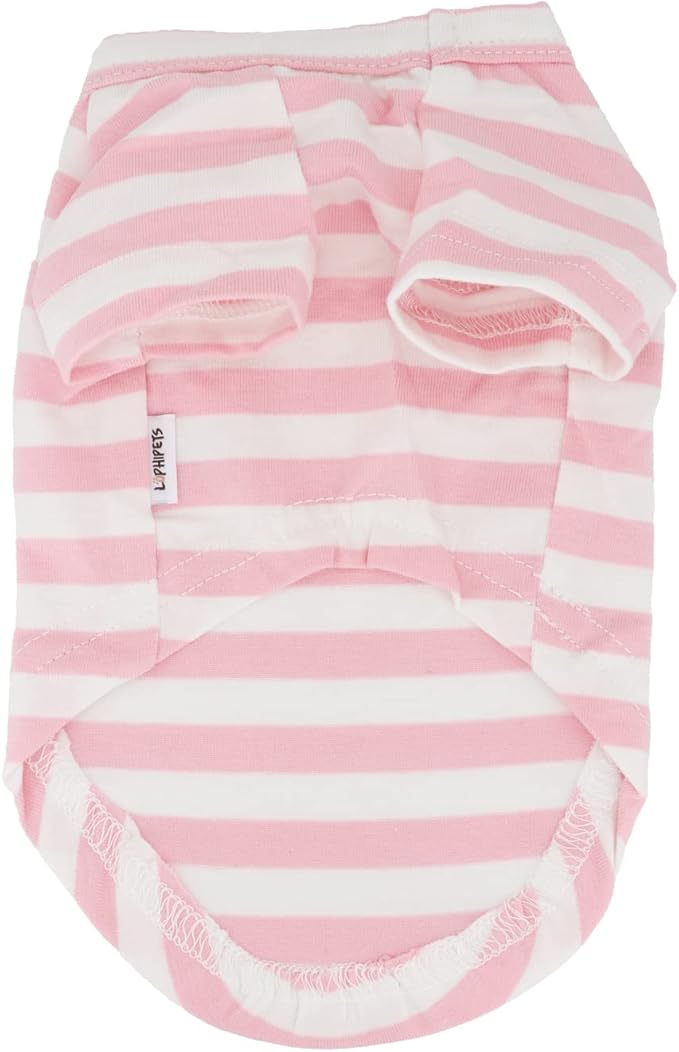 LOPHIPETS 100% Breathable Cotton Striped Dog Tee Shirt T-Shirtfor Small Dogs Teacup Chihuahua Yorkie Puppy Clothes -Pink and White Strips/S