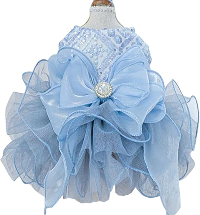 ANIAC Blue Cat Wedding Dress with Bow Knot Dog Wedding Outfit Formal Puppy Clothes for Girl Small Dog Luxury Pet Party Dress for Kitten Chihuahua Yorkie Pomeranian (Blue-2, X-Small)