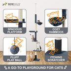 CAPHAUS Floor to Ceiling Cat Tree with Adjustable Height 104-115 Inch, Multi-Level Cat Tower with Itching Scratcher, Fluffy Playball, Platforms, Hammock for Indoor Cats, Dark Grey
