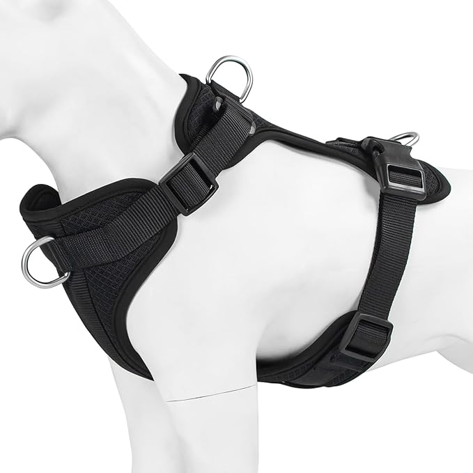 Wisedog Dog Harness Medium Sized, Pet Vest with Front Clip, Adjustable Puppy Harness with 3 Fast Release Buckles[Easy to Put on & Take Off] (Black, S)
