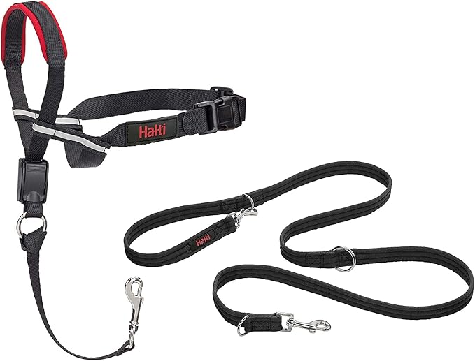 Halti Optifit Headcollar & Halti Training Leash Size Large, Black Combination Pack - Stop Your Dog Pulling on the Leash. Adjustable with Padded Nose Band. Suitable for Large Dogs