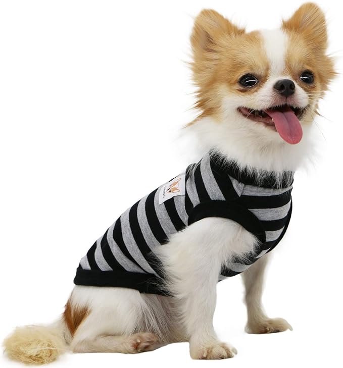 LOPHIPETS 100% Cotton Striped Dog Shirts for Small Dogs Chihuahua Puppy Clothes Tank Vest-Black and Gray Strips/XL